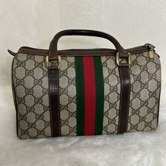 Gucci Beige and Brown Monogram Bag with Red and Green Stripe - Picture 3 of 16
